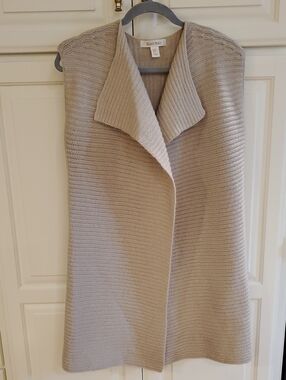 Ellen Tracy Neutral Knit Open-Front Vest